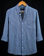 Marvelo Premium Blue & Earthy Striped Full Sleeve Shirt - Image 5
