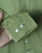 Marvelo Premium Olive Green Striped Cotton Full Sleeve Shirt - Image 3