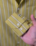 Marvelo Premium Mustard Cotton Striped Full Sleeve Shirt - Image 3