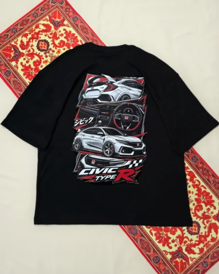 Marvelo Cropped Body Drop Shoulder Honda Civic Type R Black T-Shirt 22