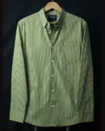 Marvelo Premium Olive Green Striped Cotton Full Sleeve Shirt - Image 5