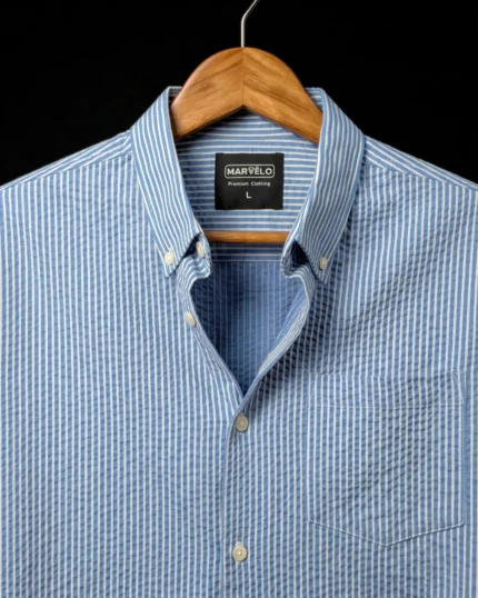 Marvelo Premium Ambush Blue white Striped Full Sleeve Shirt