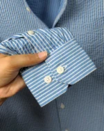 Marvelo Premium Ambush Blue white Striped Full Sleeve Shirt - Image 4