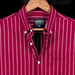 Marvelo Premium Maroon Striped Oxford Full Sleeve Shirt