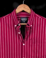 Marvelo Premium Maroon Striped Oxford Full Sleeve Shirt