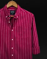 Marvelo Premium Maroon Striped Oxford Full Sleeve Shirt - Image 2