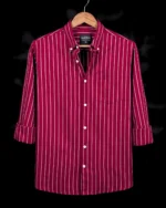 Marvelo Premium Maroon Striped Oxford Full Sleeve Shirt - Image 5