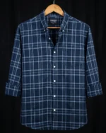 Marvelo Premium Navy Blue Checked Ambush Full Sleeve Shirt - Image 5