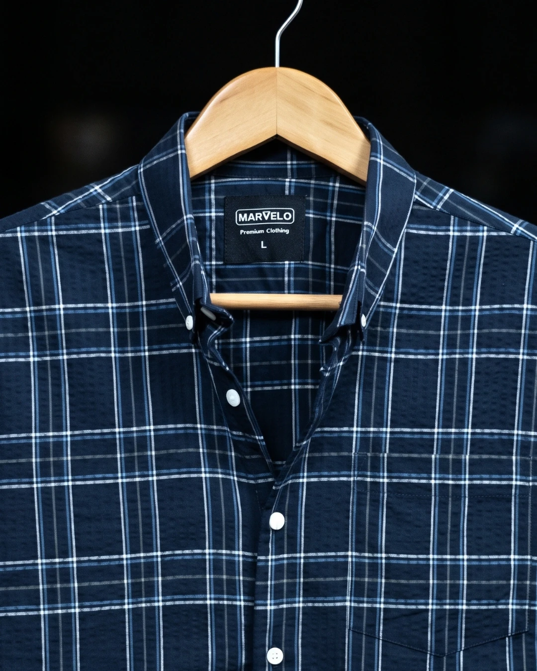 Navy Blue Checked Marvelo Premium Navy Blue Checked Ambush Full Sleeve Shirt - Image 1