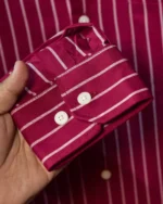 Marvelo Premium Maroon Striped Oxford Full Sleeve Shirt - Image 3